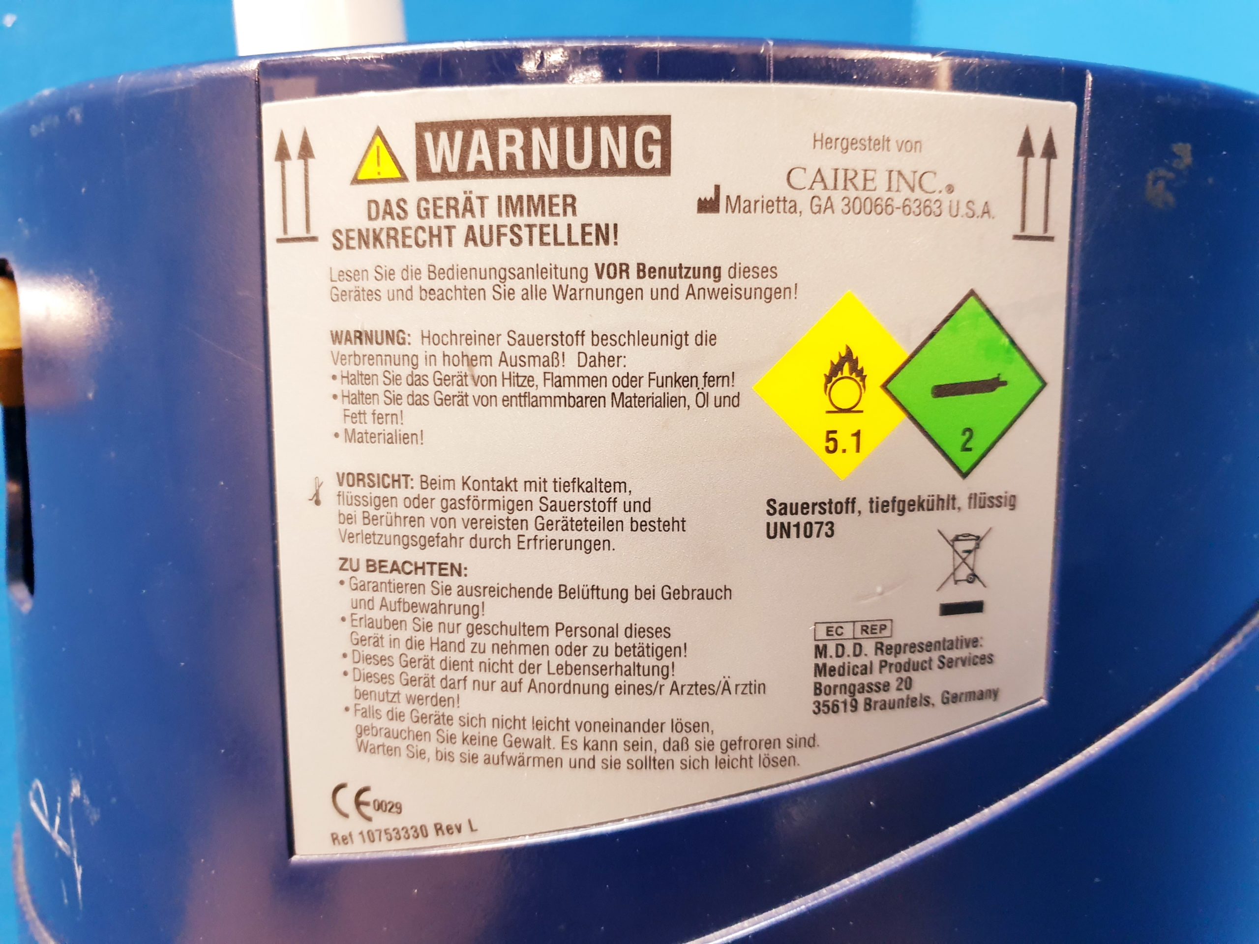 Caire 46,6L LowLoss Flüssig Sauerstoff Tank Flasche