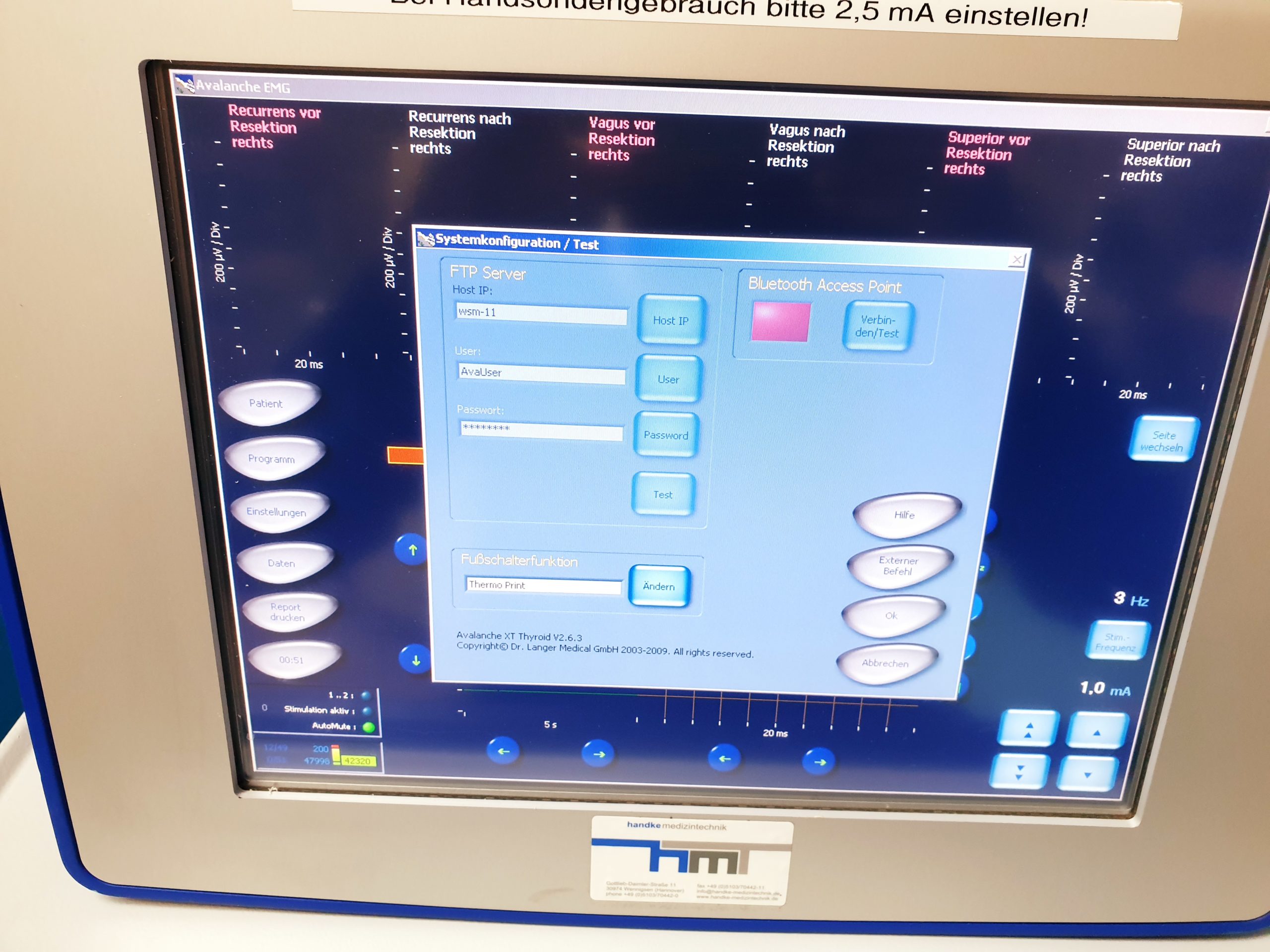 DR. LANGER MEDICAL NERVMONITOR AVALANCHE XT + ZUBEHÖR Diagnoseanzeige