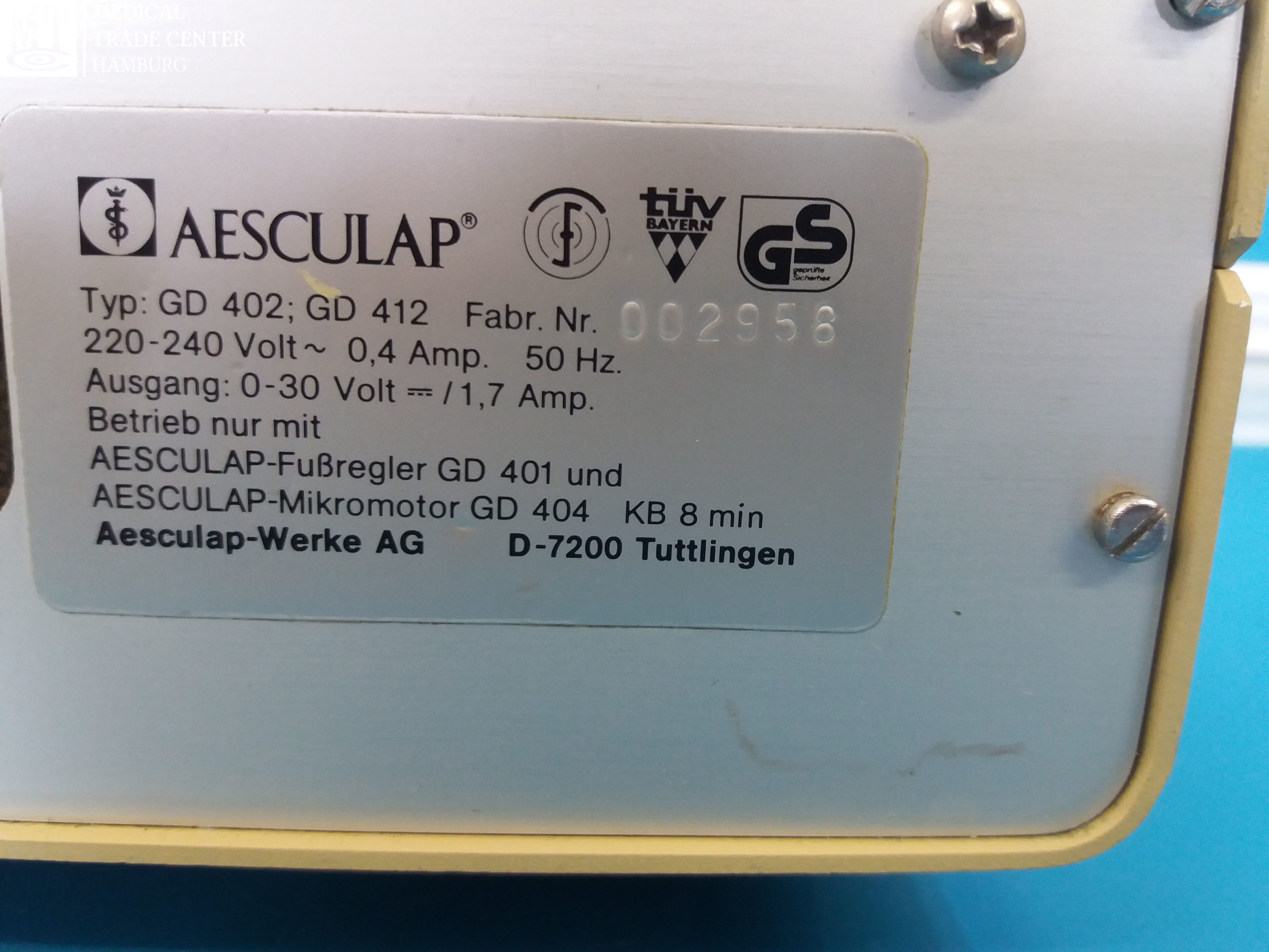 Aesculap Microtron GD 402 GD 412 mit Fußschalter GD-401